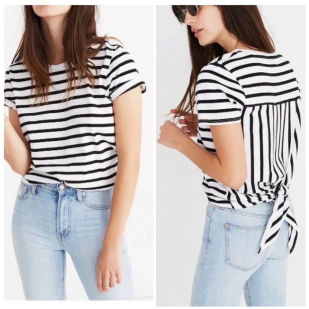 Madewell Striped Blue and White Women's Tie Back Top Size L